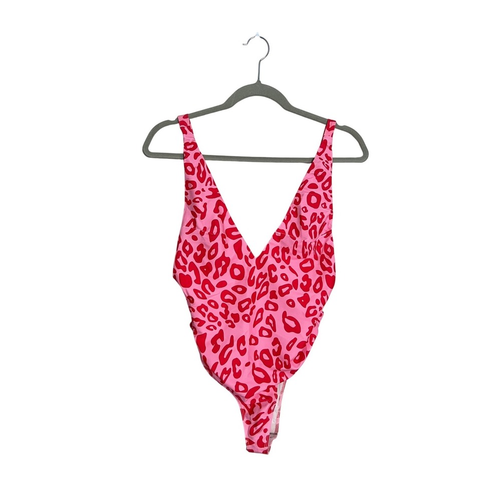Fashion Nova Sweet Summer Pink Red Leopard One Piece Swimsuit Medium NWT